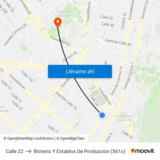 Calle 22 to Bioterio Y Establos De Producción (561c) map