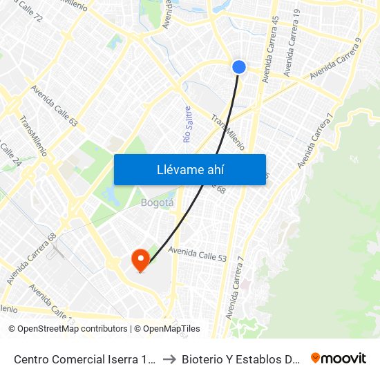 Centro Comercial Iserra 100 (Ac 100 - Kr 54) (B) to Bioterio Y Establos De Producción (561c) map