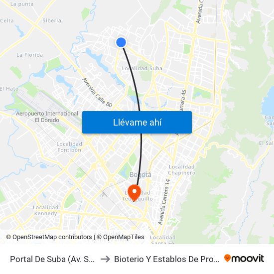 Portal De Suba (Av. Suba - Kr 106) to Bioterio Y Establos De Producción (561c) map