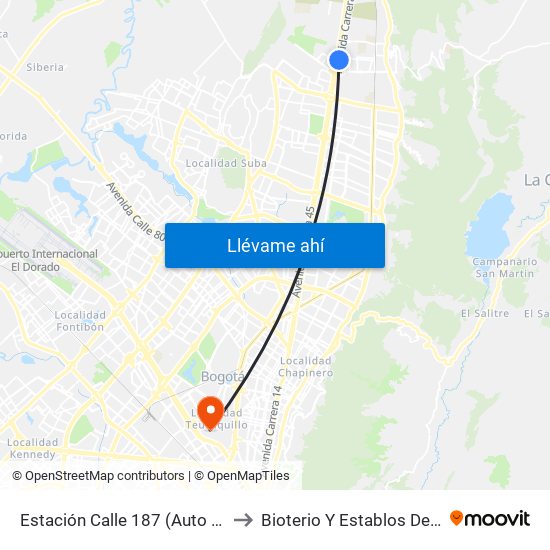 Estación Calle 187 (Auto Norte - Cl 187 Bis) (A) to Bioterio Y Establos De Producción (561c) map
