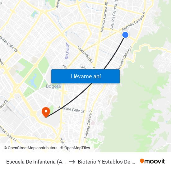 Escuela De Infantería (Ac 100 - Kr 11a) (B) to Bioterio Y Establos De Producción (561c) map