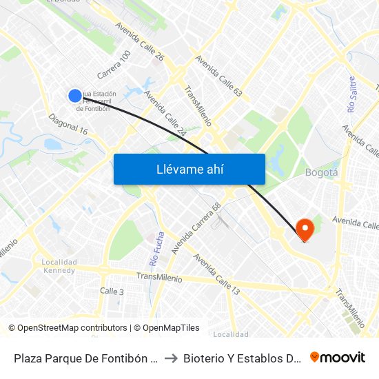 Plaza Parque De Fontibón Kr 100 (Kr 100 - Cl 17a) to Bioterio Y Establos De Producción (561c) map