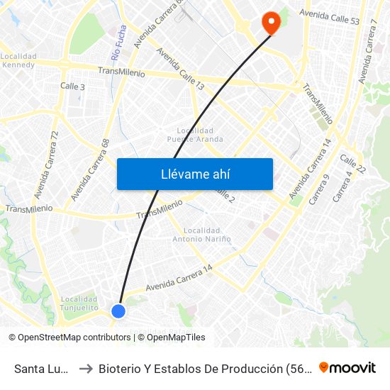 Santa Lucía to Bioterio Y Establos De Producción (561c) map