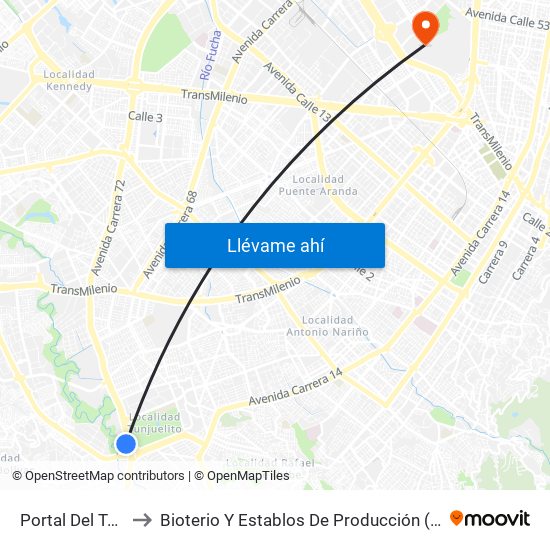 Portal Del Tunal to Bioterio Y Establos De Producción (561c) map