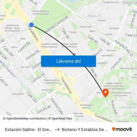 Estación Salitre - El Greco (Ac 26 - Ak 68) to Bioterio Y Establos De Producción (561c) map