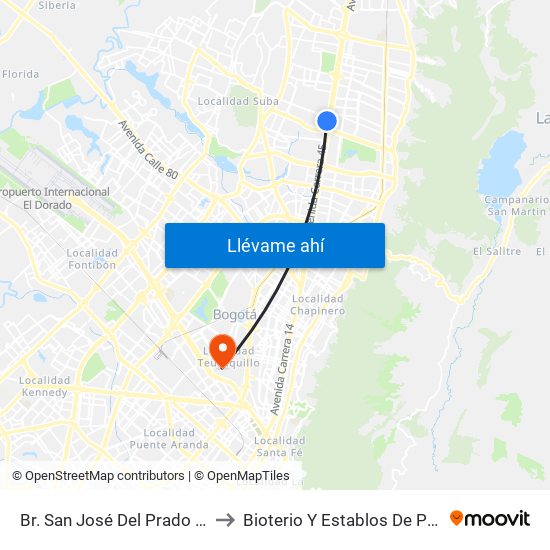 Br. San José Del Prado (Kr 45a - Cl 137) to Bioterio Y Establos De Producción (561c) map