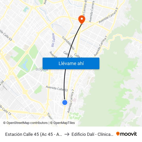 Estación Calle 45 (Ac 45 - Av. Caracas) to Edificio Dalí - Clínica Estetica map