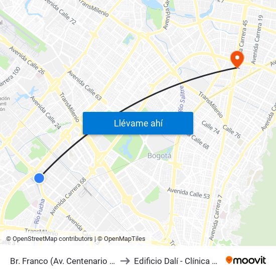 Br. Franco (Av. Centenario - Kr 69b) to Edificio Dalí - Clínica Estetica map