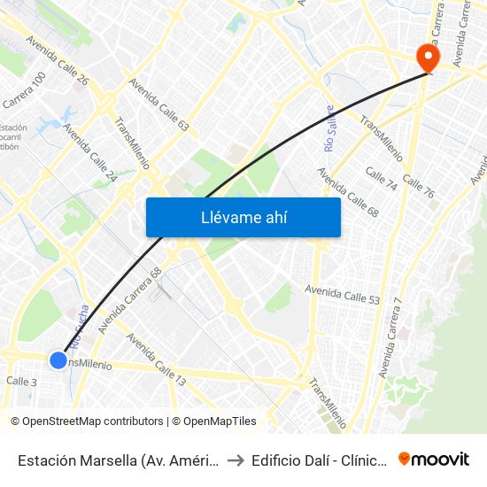 Estación Marsella (Av. Américas - Kr 69b) to Edificio Dalí - Clínica Estetica map