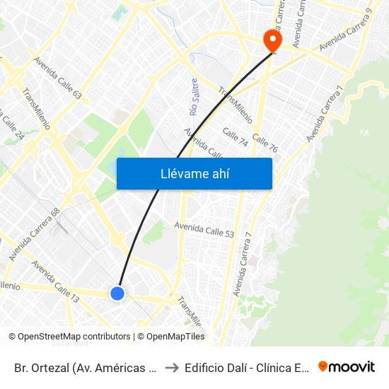 Br. Ortezal (Av. Américas - Tv 39) to Edificio Dalí - Clínica Estetica map