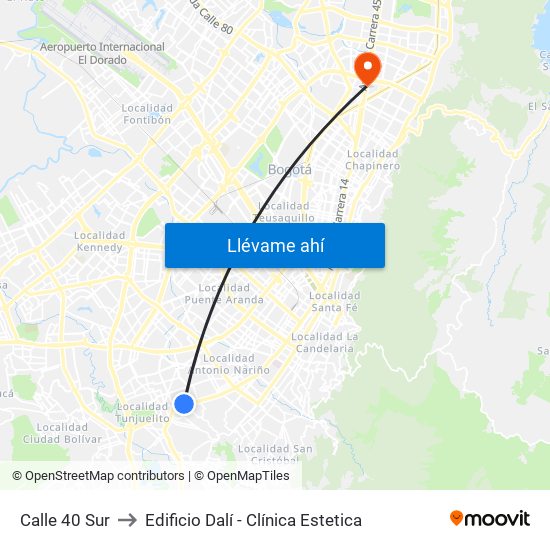 Calle 40 Sur to Edificio Dalí - Clínica Estetica map