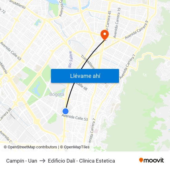 Campín - Uan to Edificio Dalí - Clínica Estetica map