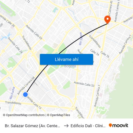 Br. Salazar Gómez (Av. Centenario - Kr 65) (A) to Edificio Dalí - Clínica Estetica map