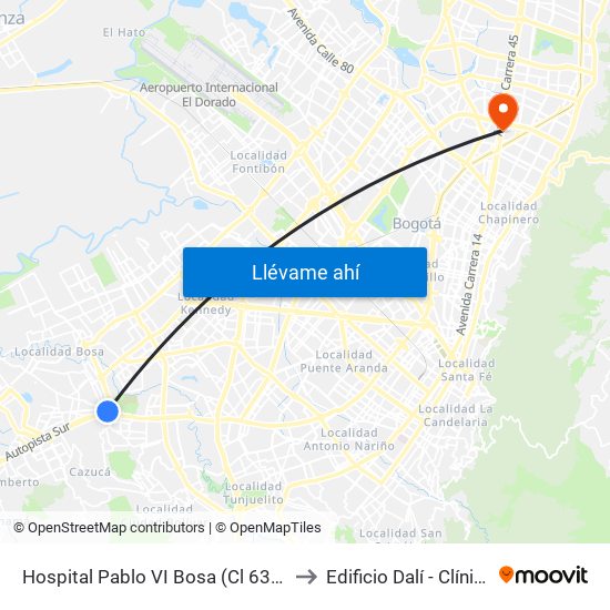 Hospital Pablo VI Bosa (Cl 63 Sur - Kr 77g) (A) to Edificio Dalí - Clínica Estetica map