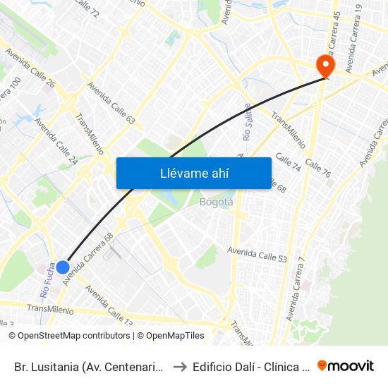 Br. Lusitania (Av. Centenario - Kr 68b) to Edificio Dalí - Clínica Estetica map