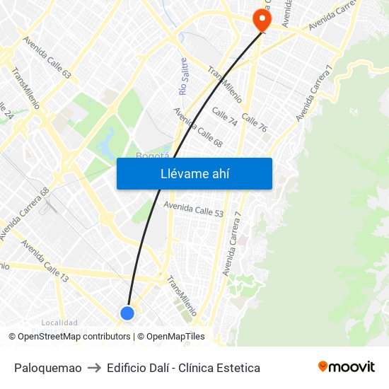 Paloquemao to Edificio Dalí - Clínica Estetica map