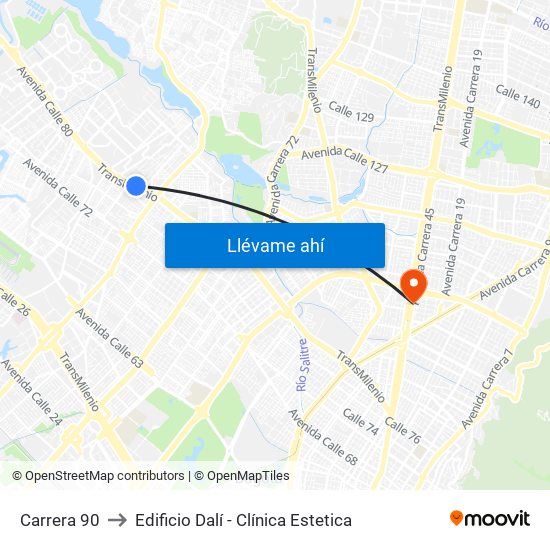 Carrera 90 to Edificio Dalí - Clínica Estetica map