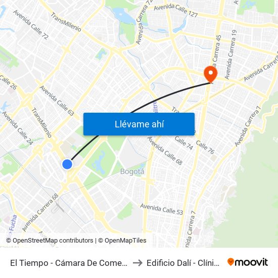 El Tiempo - Cámara De Comercio De Bogotá to Edificio Dalí - Clínica Estetica map