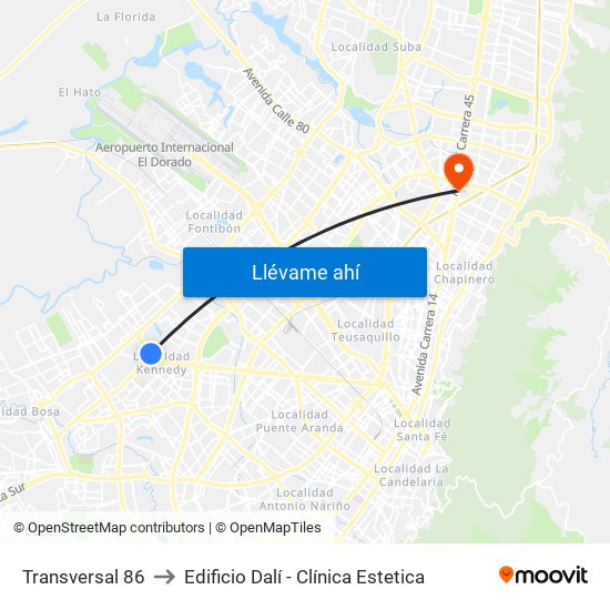 Transversal 86 to Edificio Dalí - Clínica Estetica map