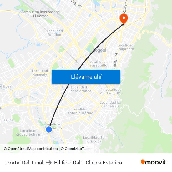 Portal Del Tunal to Edificio Dalí - Clínica Estetica map