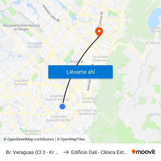 Br. Veraguas (Cl 3 - Kr 29a) to Edificio Dalí - Clínica Estetica map