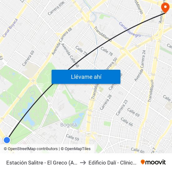 Estación Salitre - El Greco (Ac 26 - Ak 68) to Edificio Dalí - Clínica Estetica map