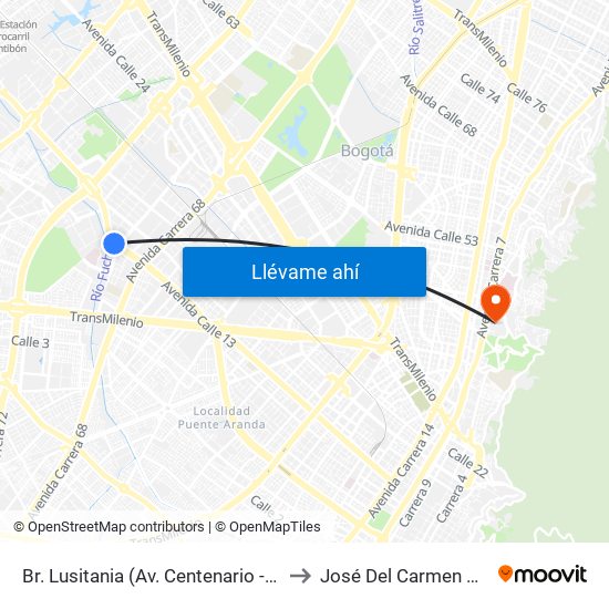 Br. Lusitania (Av. Centenario - Ak 68d) to José Del Carmen Acosta map