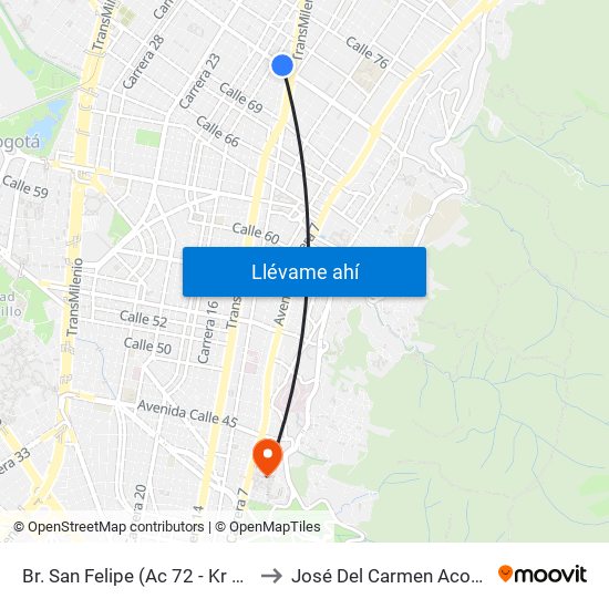 Br. San Felipe (Ac 72 - Kr 17) to José Del Carmen Acosta map