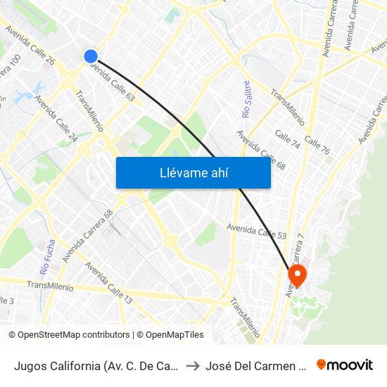 Jugos California (Av. C. De Cali - Ac 63) to José Del Carmen Acosta map