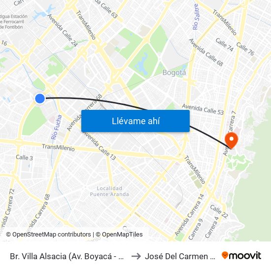 Br. Villa Alsacia (Av. Boyacá - Cl 12a) (A) to José Del Carmen Acosta map