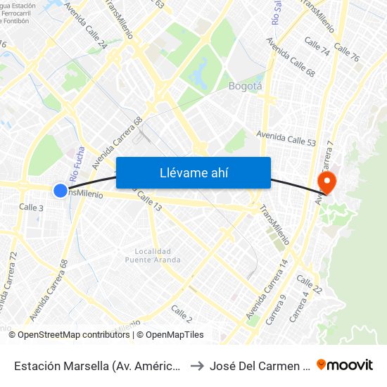 Estación Marsella (Av. Américas - Kr 69b) to José Del Carmen Acosta map