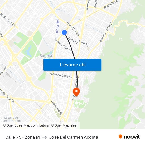 Calle 75 - Zona M to José Del Carmen Acosta map