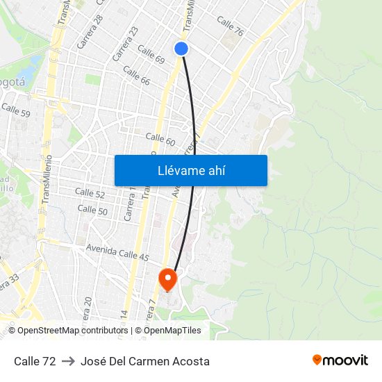 Calle 72 to José Del Carmen Acosta map
