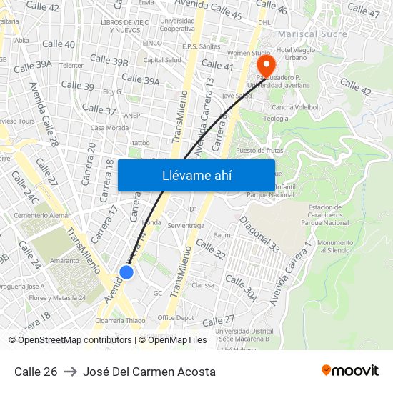 Calle 26 to José Del Carmen Acosta map