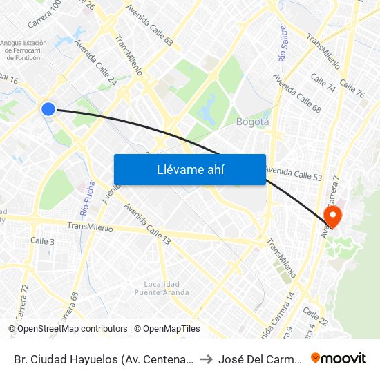 Br. Ciudad Hayuelos (Av. Centenario - Av. C. De Cali) to José Del Carmen Acosta map