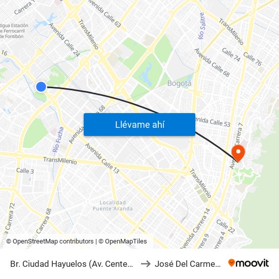Br. Ciudad Hayuelos (Av. Centenario - Kr 78g) to José Del Carmen Acosta map