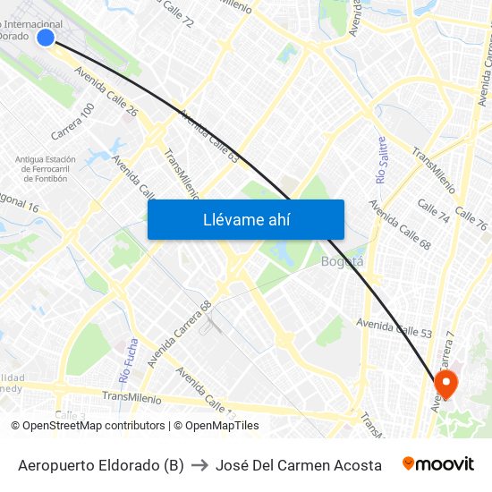 Aeropuerto Eldorado (B) to José Del Carmen Acosta map