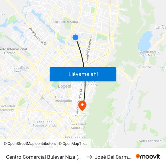 Centro Comercial Bulevar Niza (Ac 127 - Av. Suba) to José Del Carmen Acosta map
