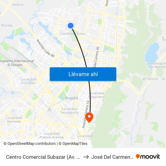 Centro Comercial Subazar (Av. Suba - Kr 91) to José Del Carmen Acosta map