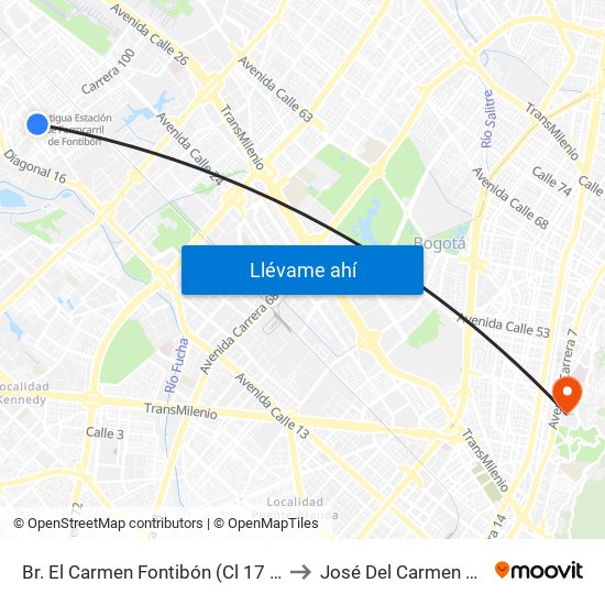 Br. El Carmen Fontibón (Cl 17 - Kr 100) to José Del Carmen Acosta map