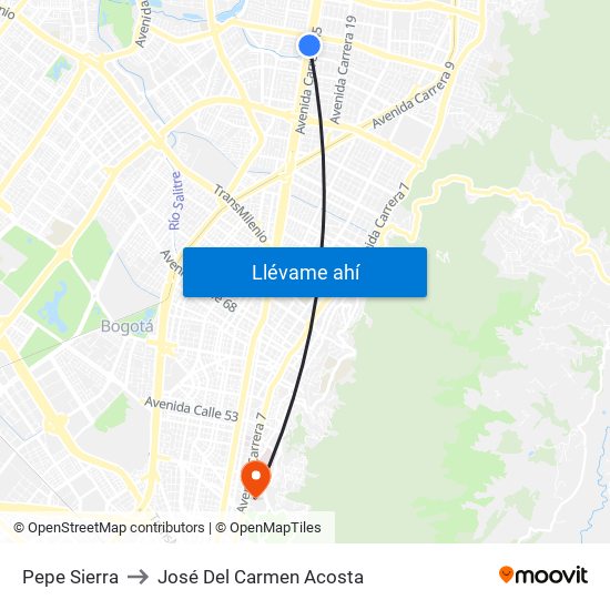 Pepe Sierra to José Del Carmen Acosta map