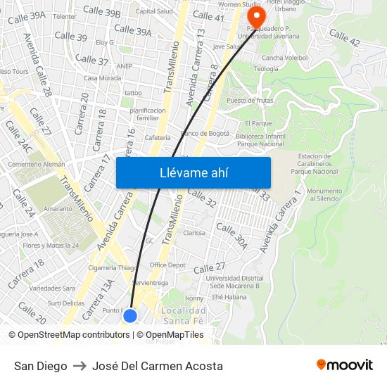 San Diego to José Del Carmen Acosta map