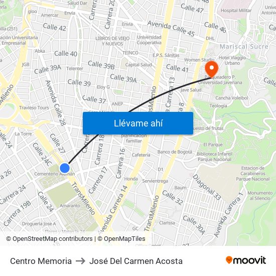 Centro Memoria to José Del Carmen Acosta map