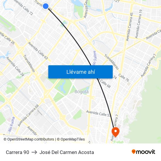 Carrera 90 to José Del Carmen Acosta map