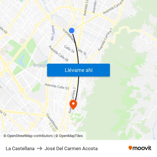 La Castellana to José Del Carmen Acosta map