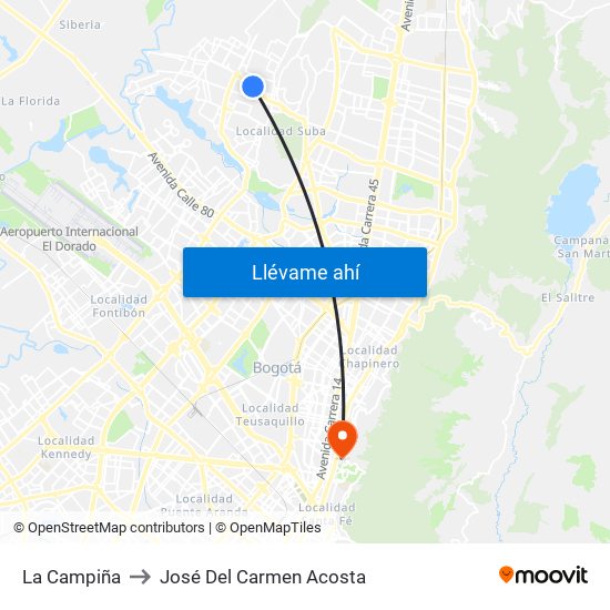 La Campiña to José Del Carmen Acosta map