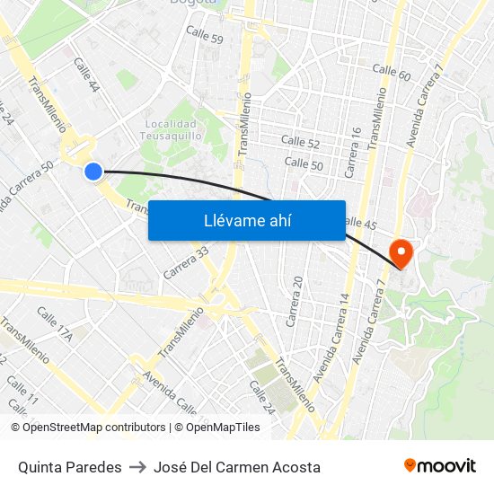 Quinta Paredes to José Del Carmen Acosta map