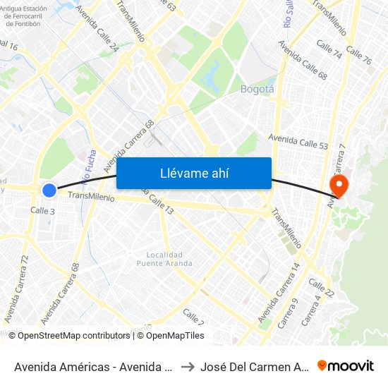 Avenida Américas - Avenida Boyacá to José Del Carmen Acosta map