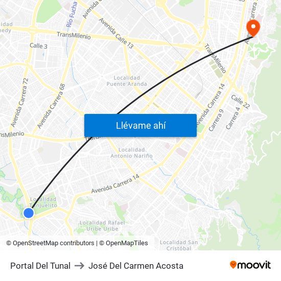 Portal Del Tunal to José Del Carmen Acosta map