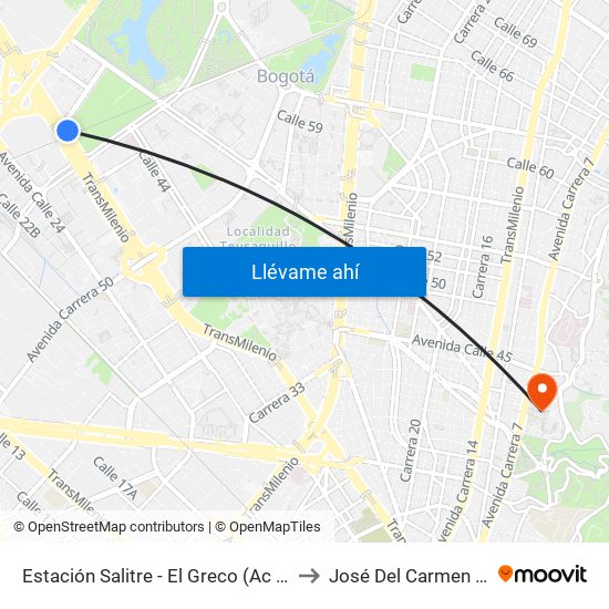 Estación Salitre - El Greco (Ac 26 - Ak 68) to José Del Carmen Acosta map